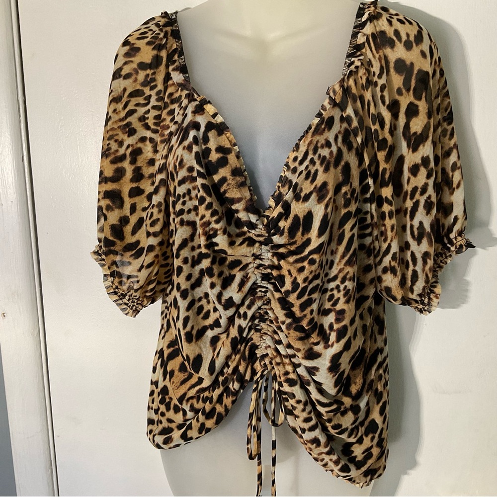 INC International Concepts Leopard Print Ruched Blouse sz XL - Picture 4 of 10